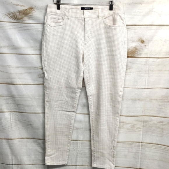 Chaps Ankle Pants, Creamy White with Light Lavender Herringbone Print, Size 6 - Picture 1 of 12